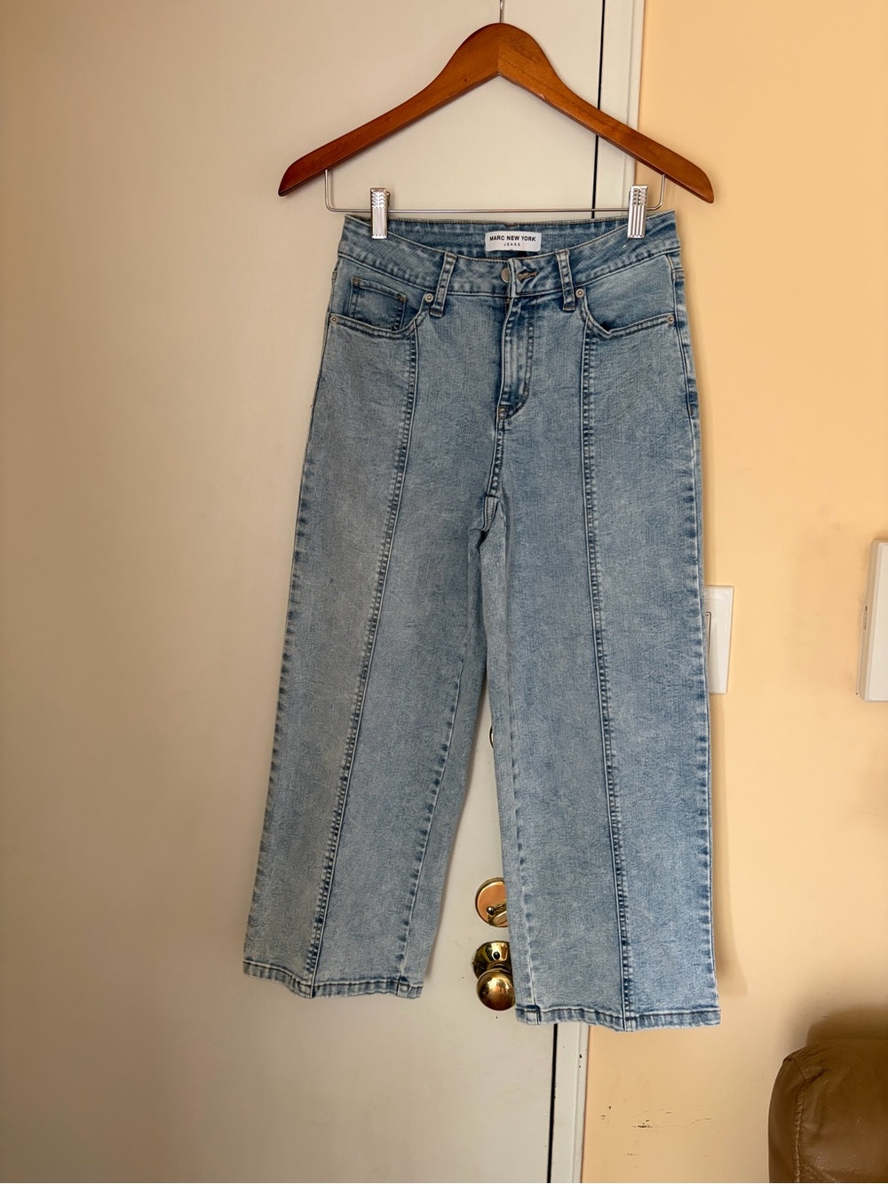 Marc New York Light Blue Wide-Leg Seam-Front Jeans
